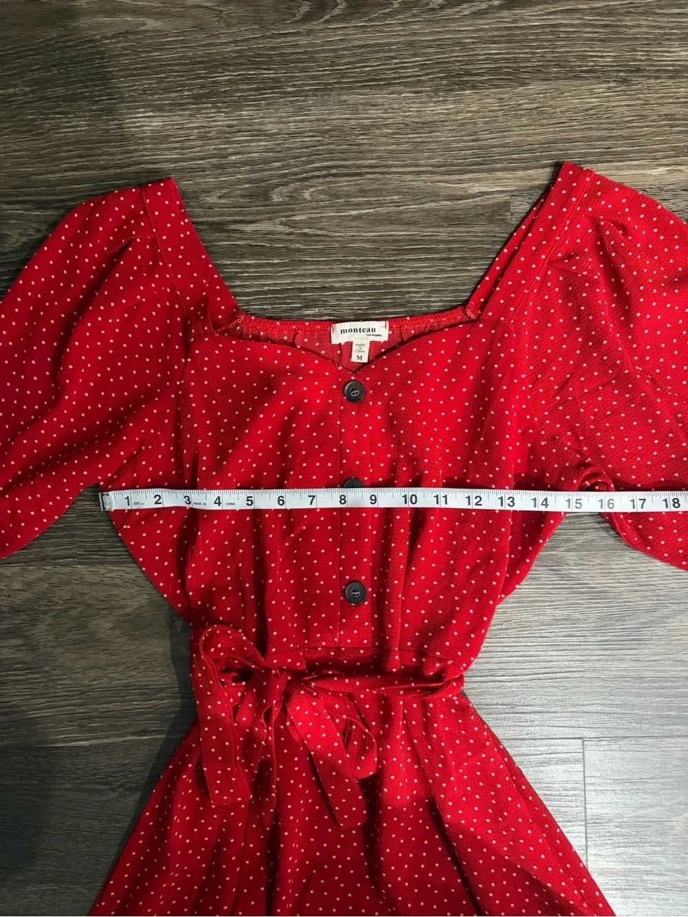 Monteau Red Polka Dot Puff-Sleeve Midi Dress Size M
